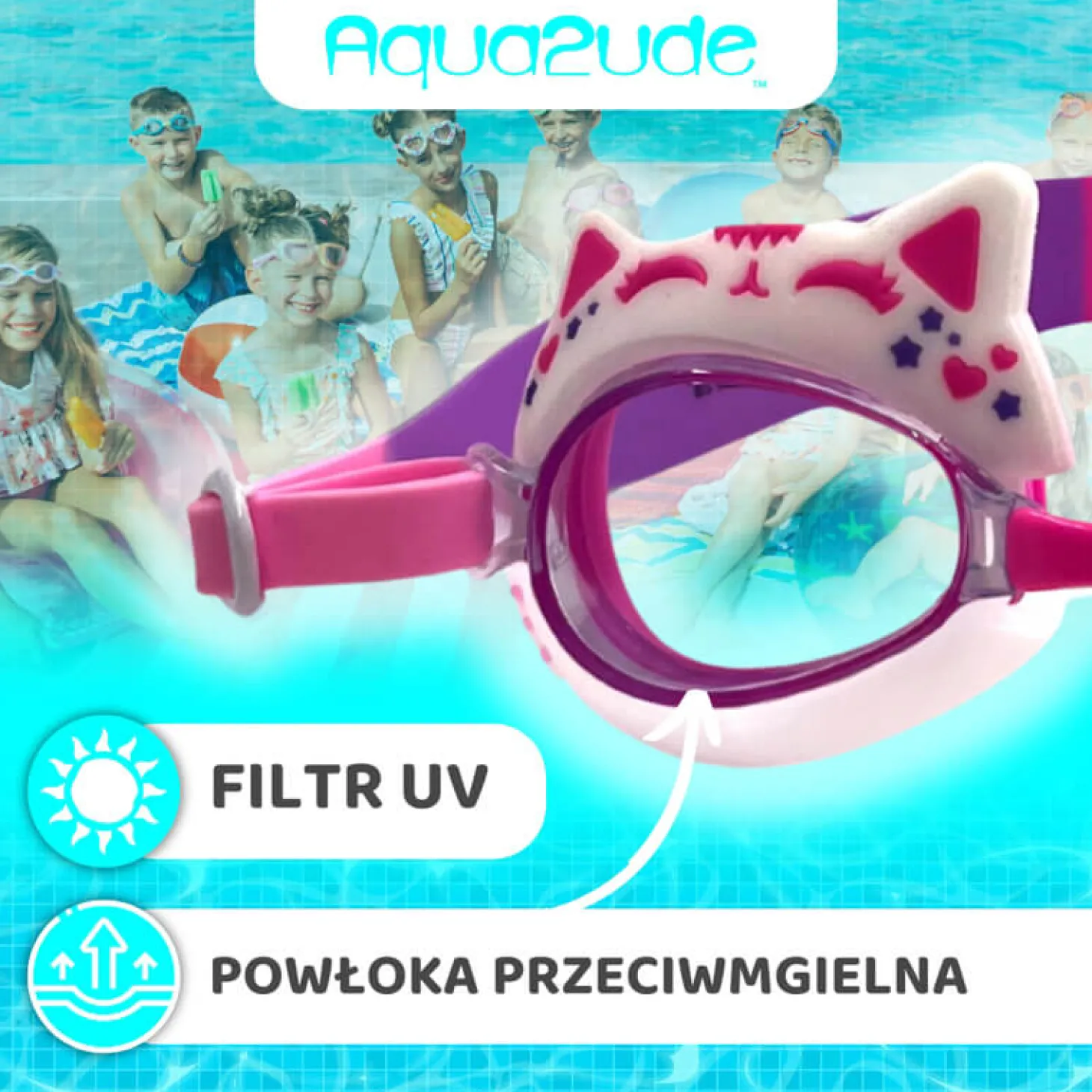 Okulary do pływania Aqua2ude - Kotek różowy 3+