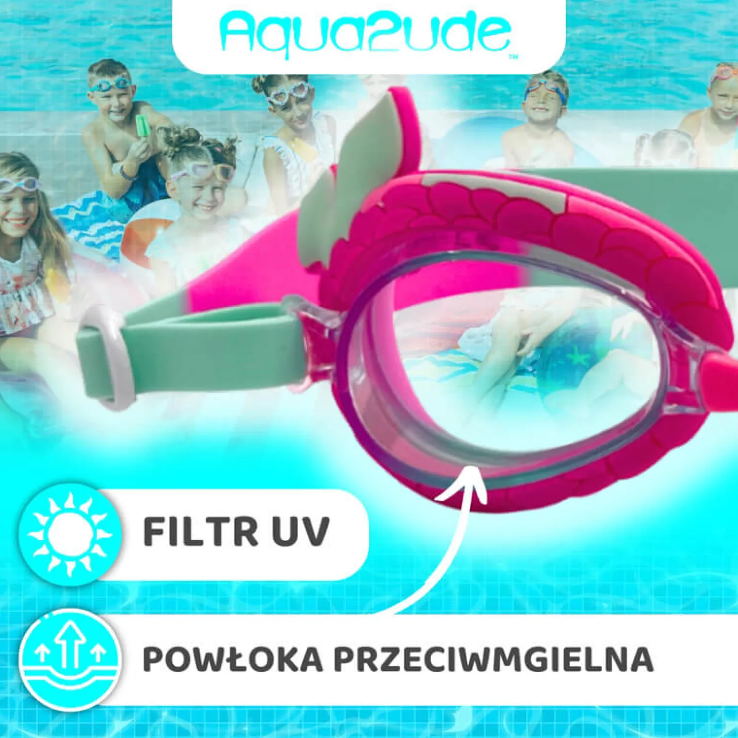 Okulary do pływania Aqua2ude - Syrena turkusowe 3+
