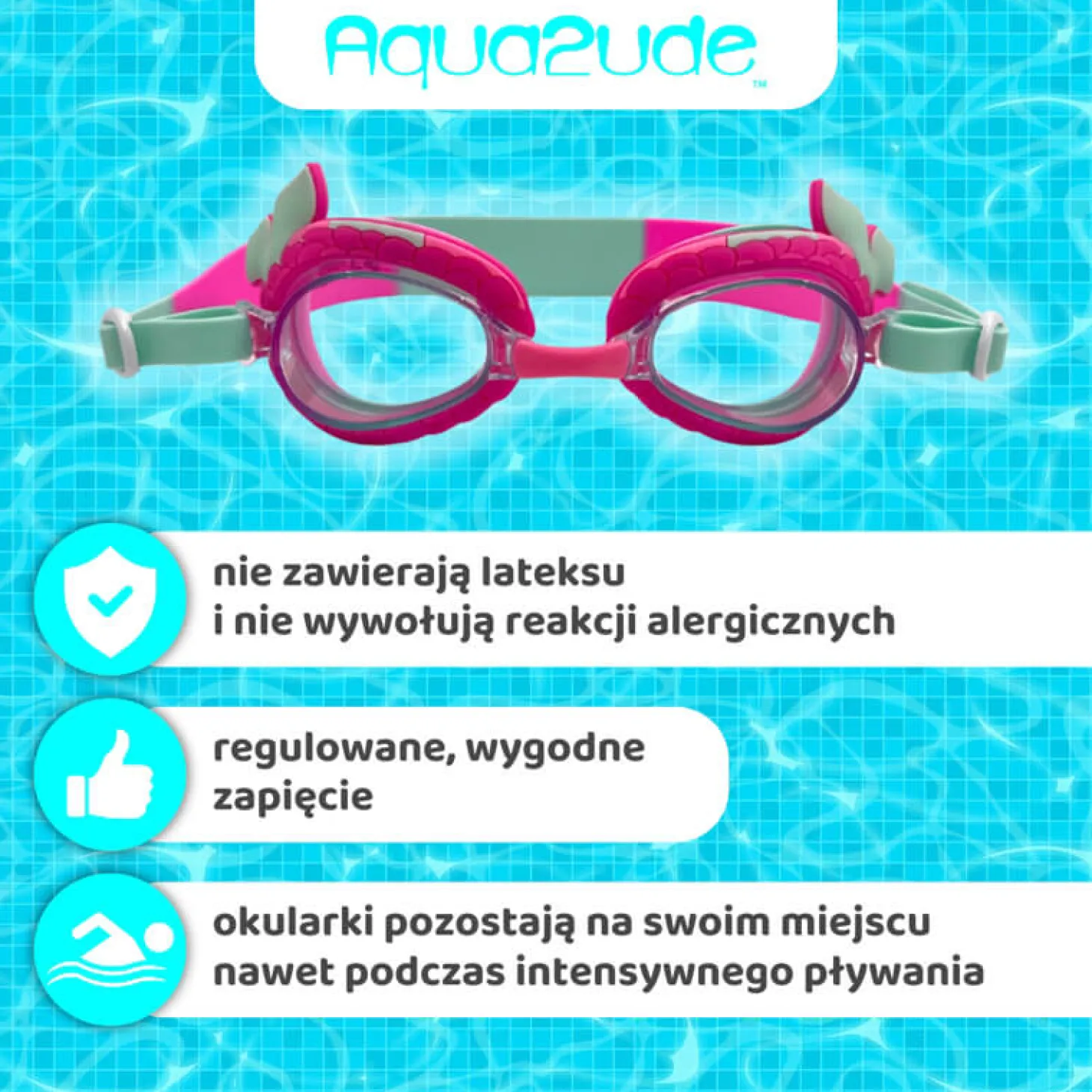 Okulary do pływania Aqua2ude - Syrena turkusowe 3+
