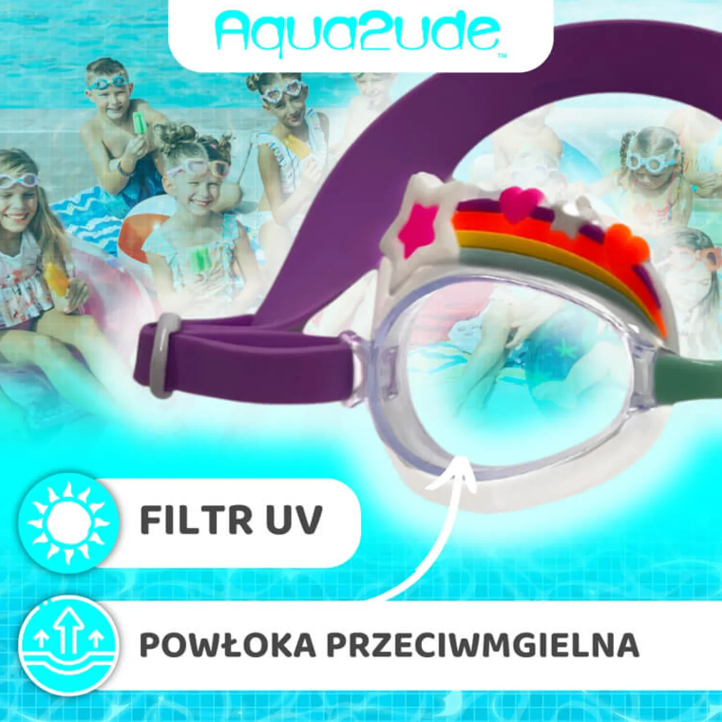 Okulary do pływania Aqua2ude - Tęcza z gwiazdkami 3+
