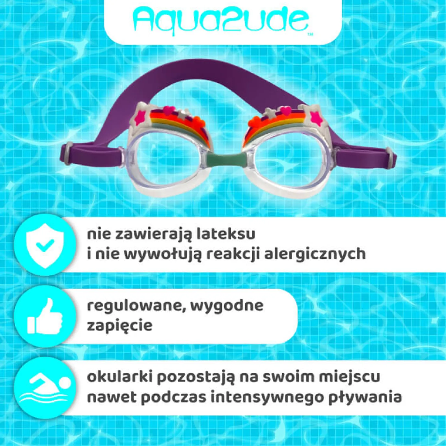 Okulary do pływania Aqua2ude - Tęcza z gwiazdkami 3+