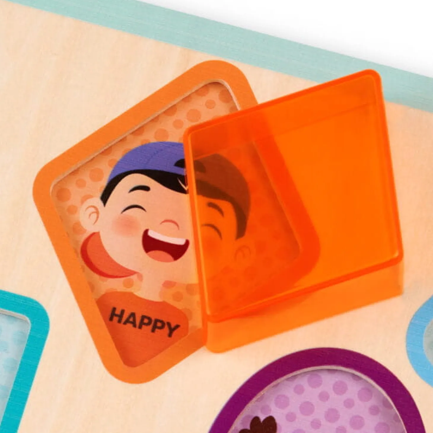 Peek & Explore - Shapes & Emotions : drewniana układanka kształty i emocje z kolorowym filtrem