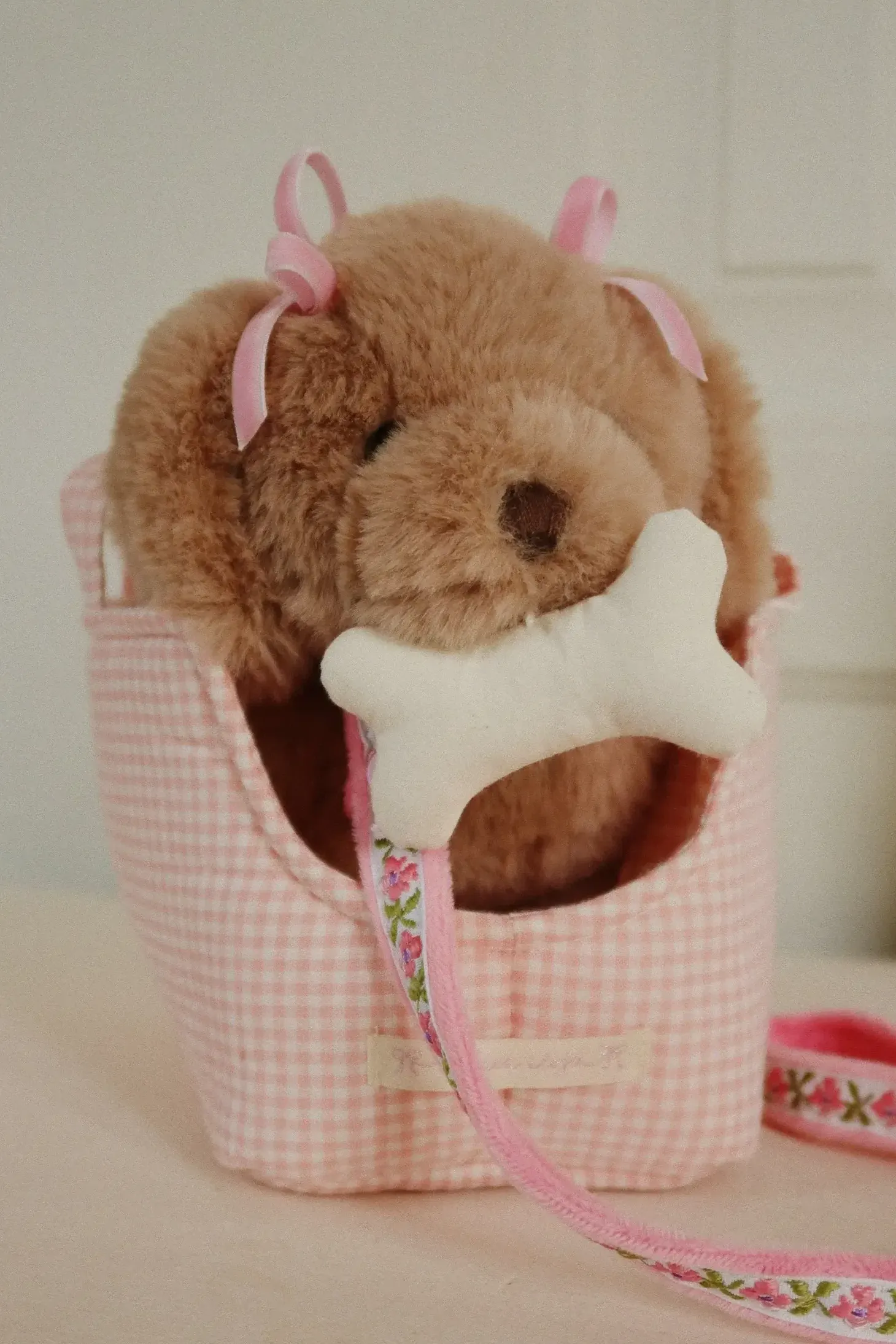 Piesek w torebce - pink check
