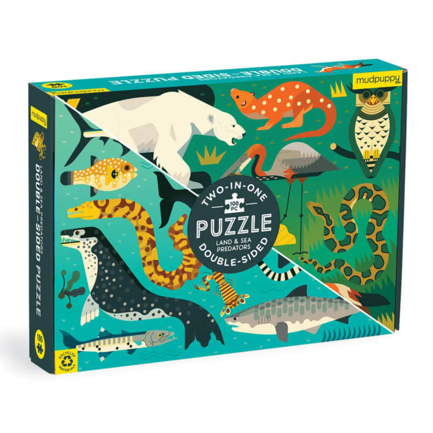 Puzzle dwustronne Drapieżniki lądowe i wodne 100 elementów 6+