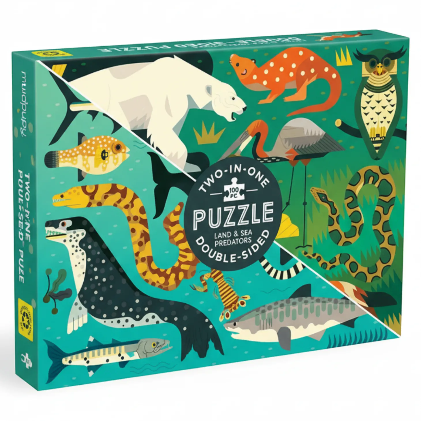Puzzle dwustronne Drapieżniki lądowe i wodne 100 elementów 6+