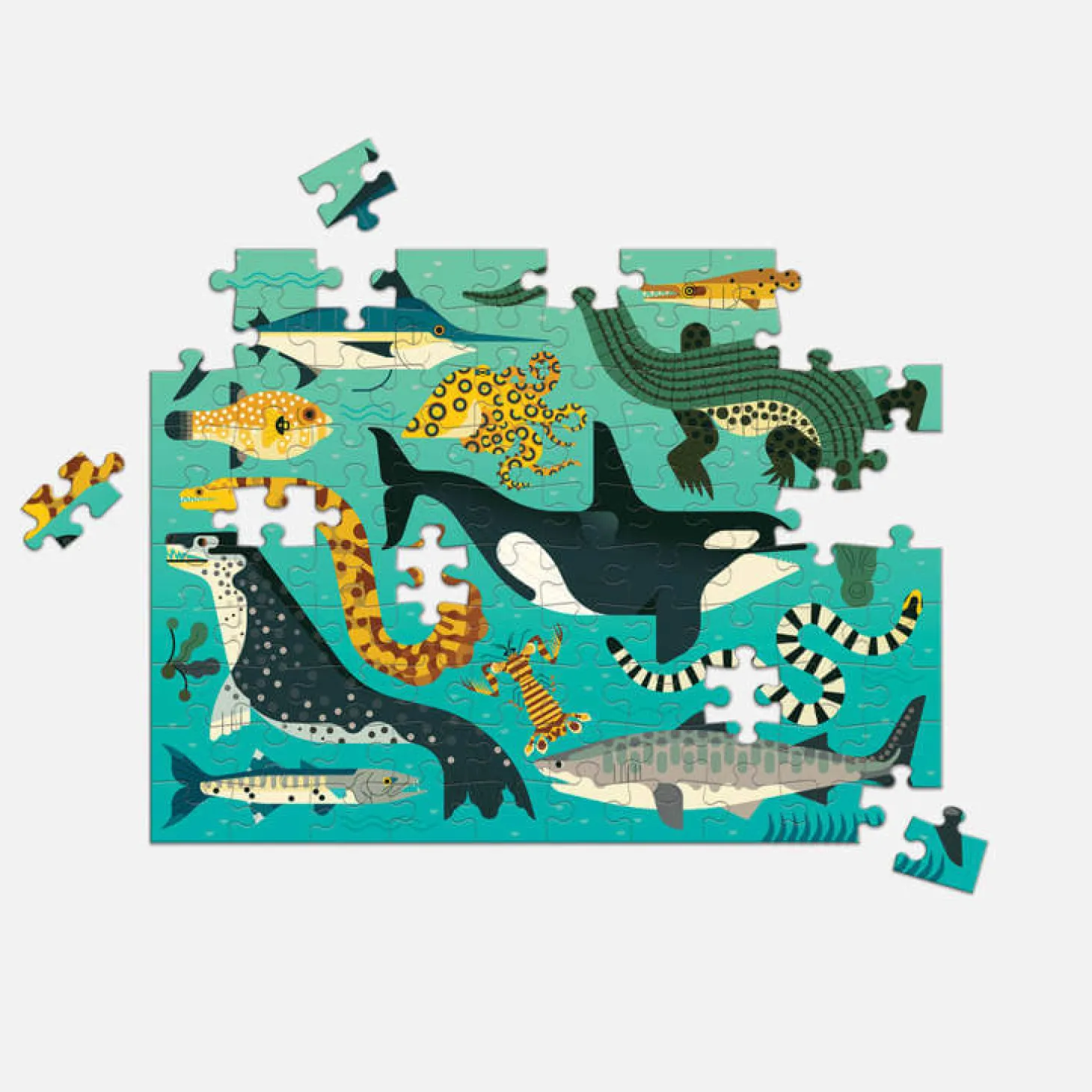 Puzzle dwustronne Drapieżniki lądowe i wodne 100 elementów 6+