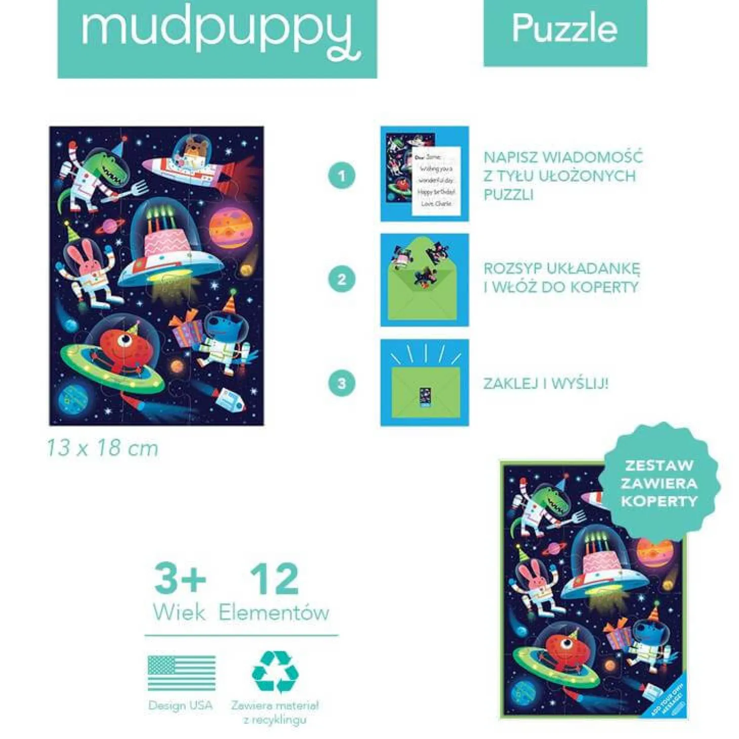 Puzzle-kartka z życzeniami Kosmos 12el. 3+