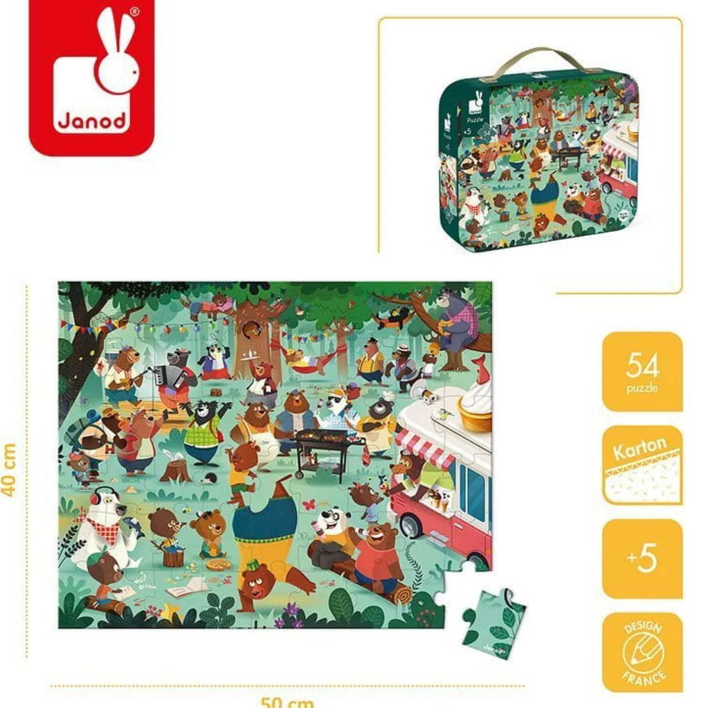 Puzzle obserwacyjne w walizce Rodzina misiów 54 elementy 5+