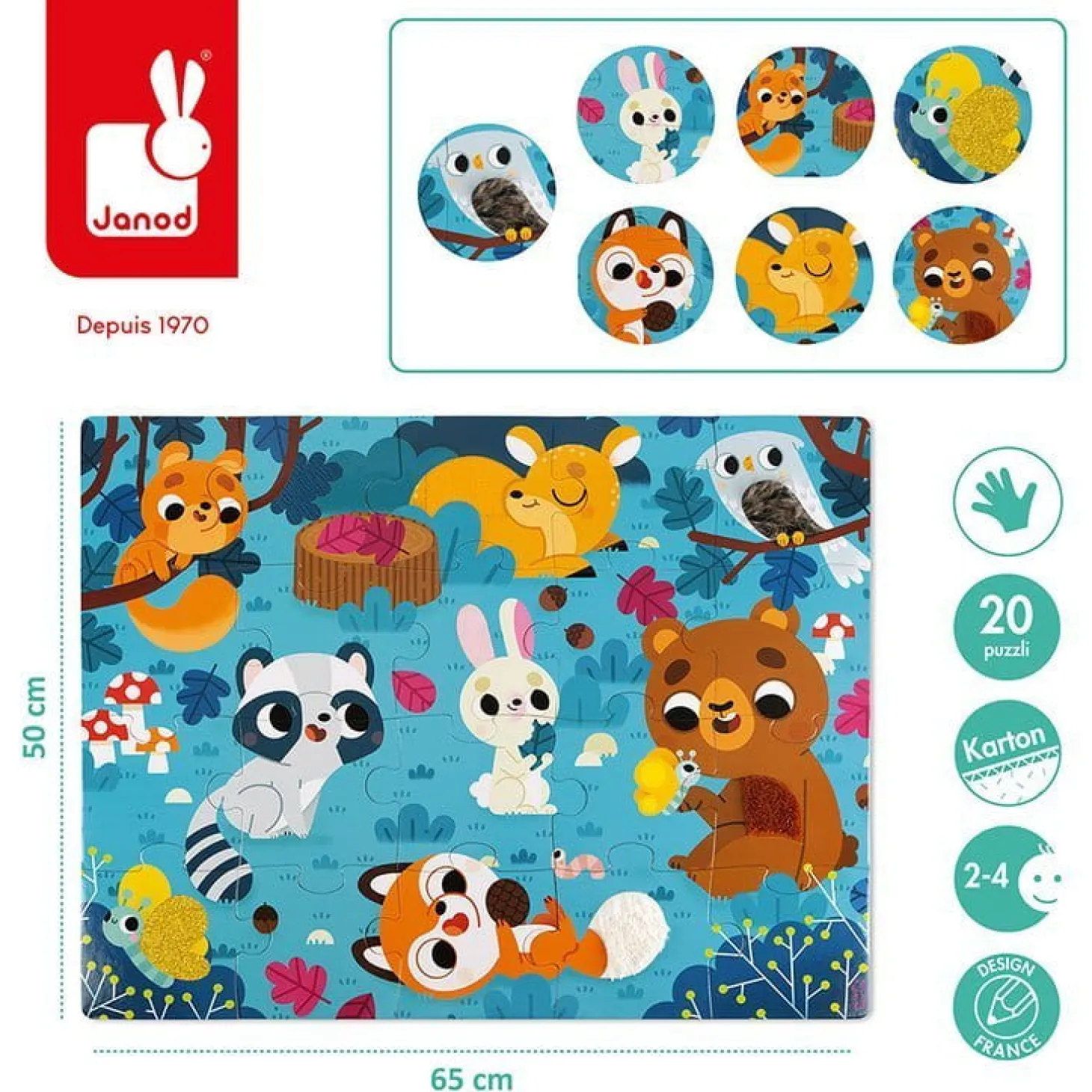 Puzzle sensoryczne 20 elementów Leśne zwierzęta