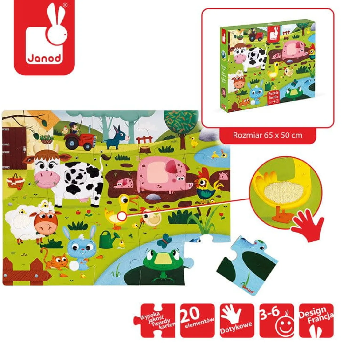 Puzzle sensoryczne 20 elementów Farma