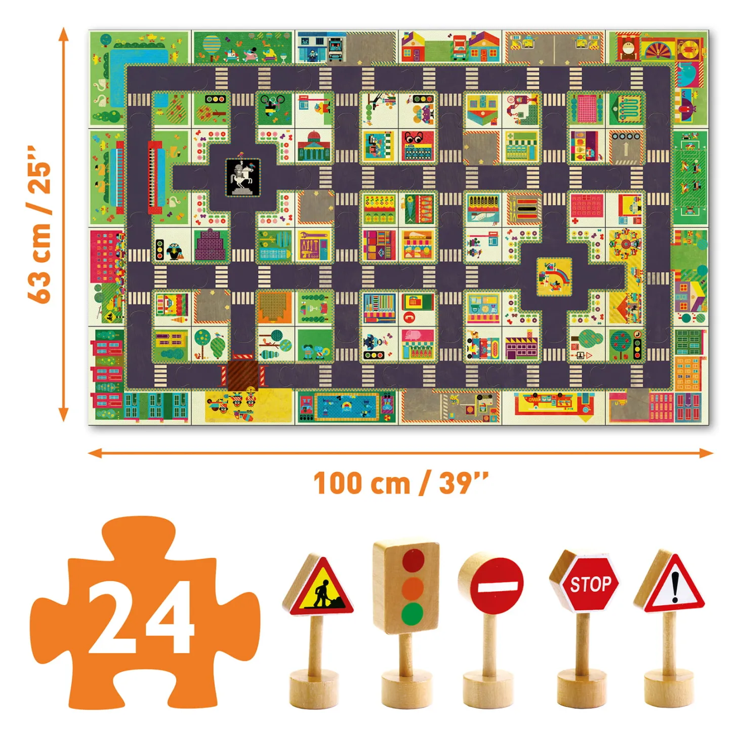 Puzzle ulice w mieście ze znakami drogowymi