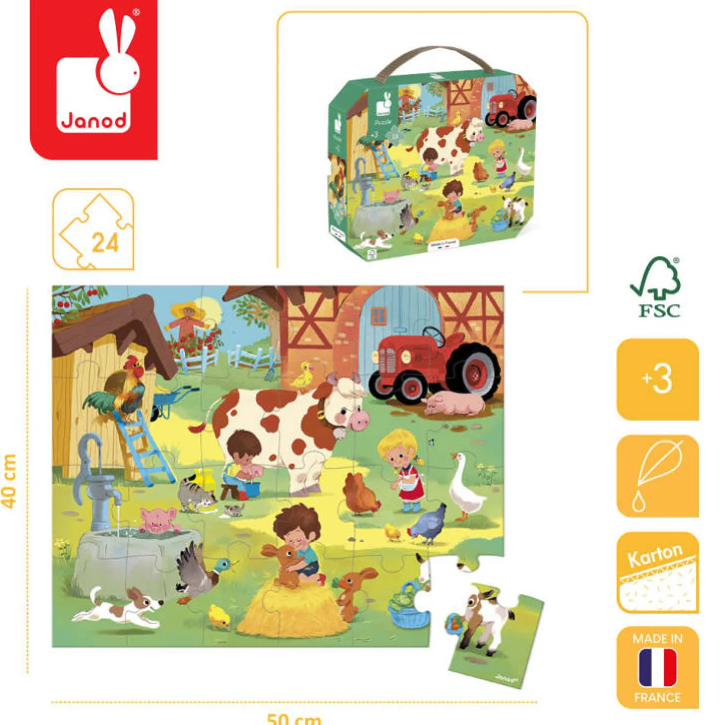 Puzzle w walizce Dzień na farmie 24 elementy 3+