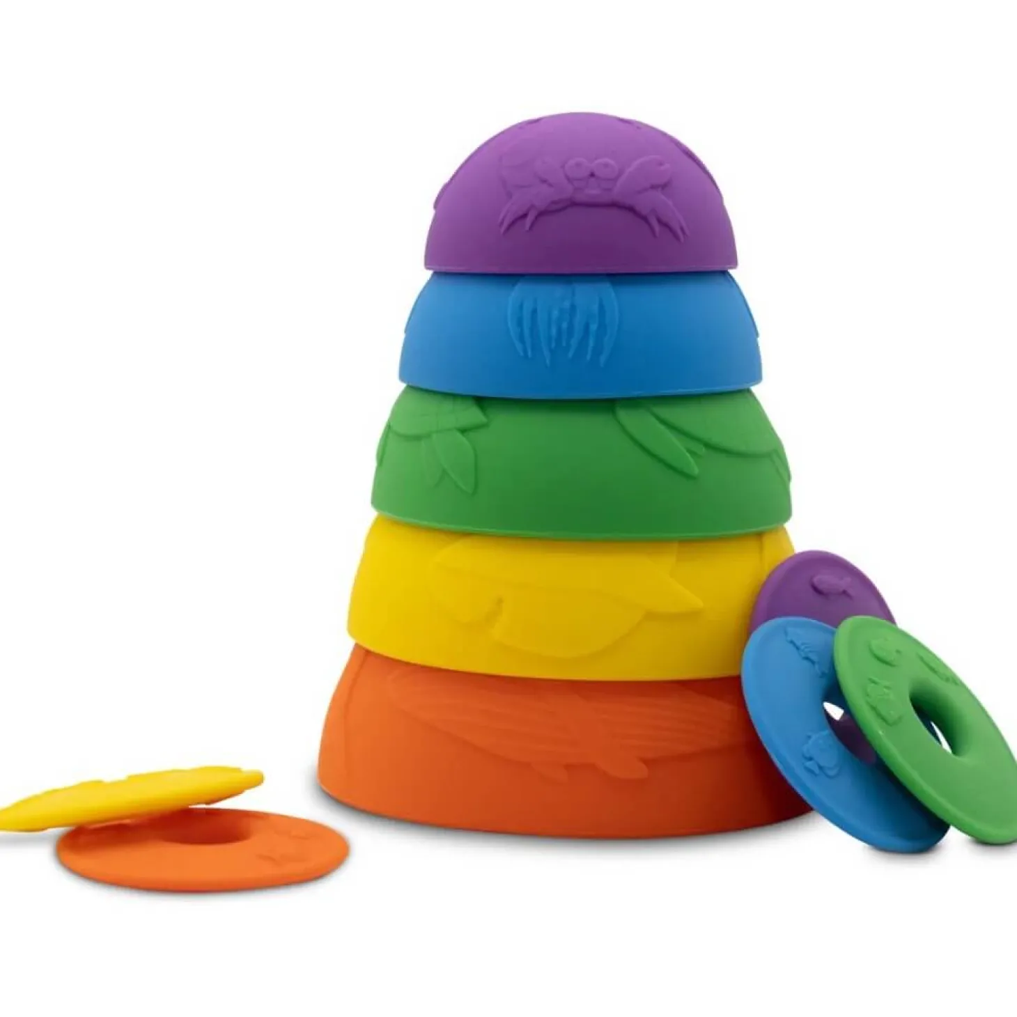 Silikonowe kubeczki, miseczki do układania i do wody z tonącymi dyskami Cups Rainbow