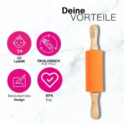 Silikonowy wałek do ciastoliny Rolli - pomarańczowy