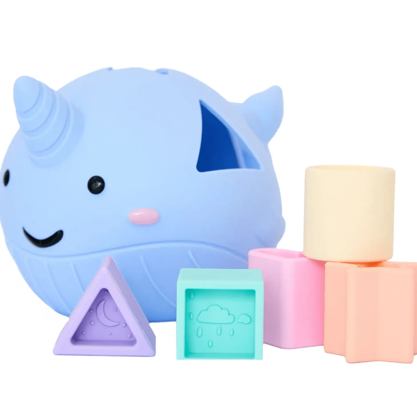 Sorter kształtów silikonowy wieloryb PASTEL