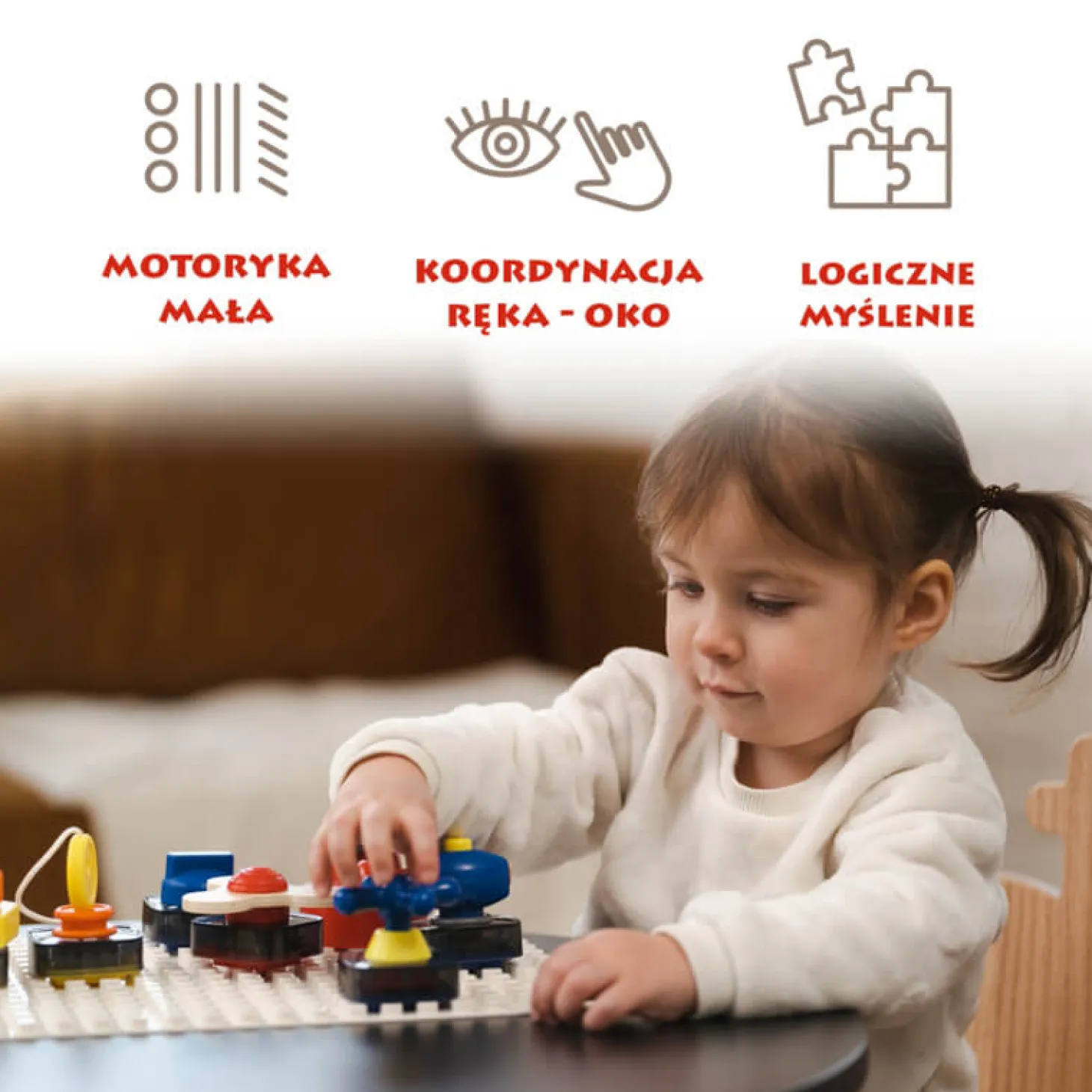 Tablica manipulacyjna z kostką i doczepianymi elementami, 1+