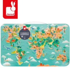 Układanka drewniana magnetyczna Mapa świata z 50 magnesami Dinozaury 7+