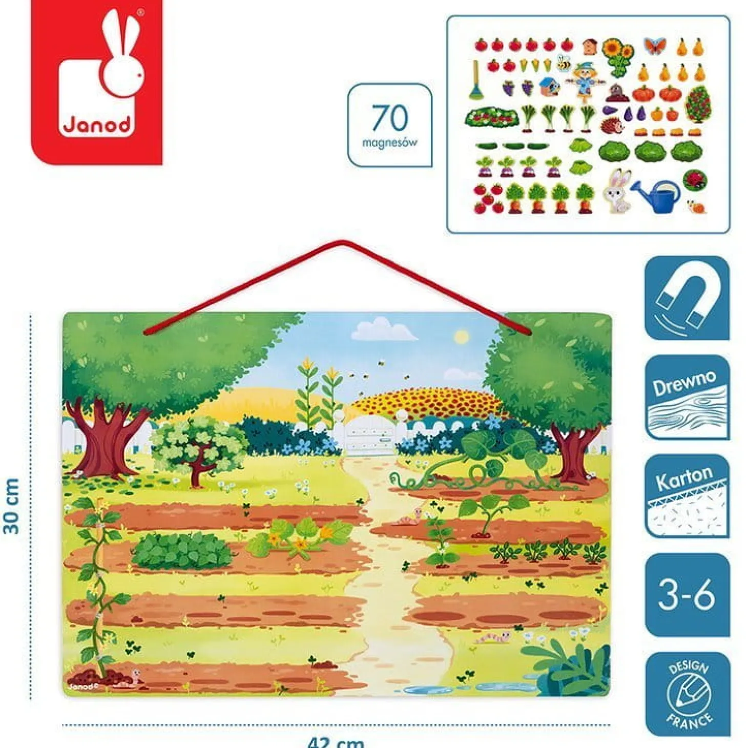 Układanka drewniana magnetyczna z 70 magnesami Ogród