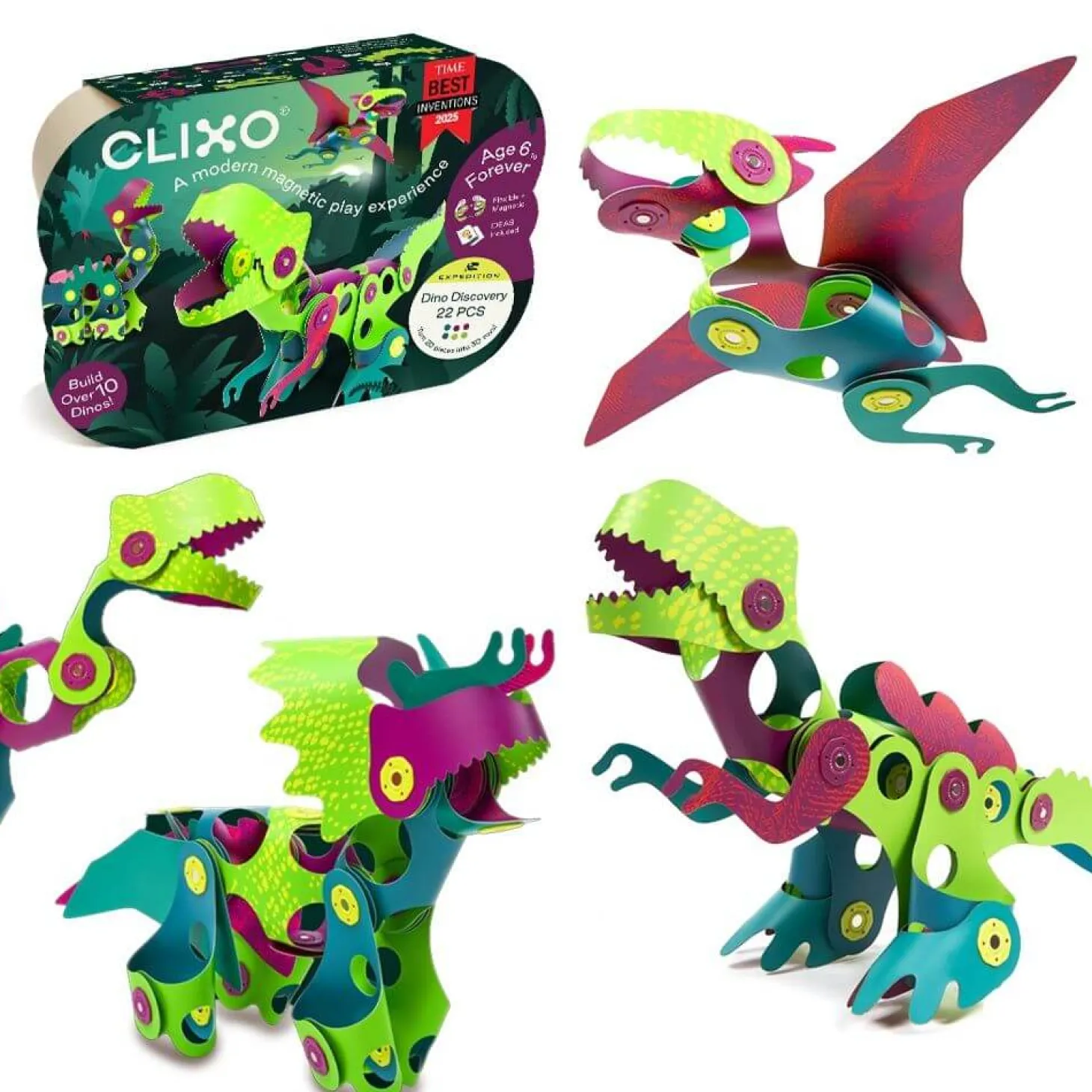 Układanka magnetyczna CLIXO Dinozaury , 22 elementy