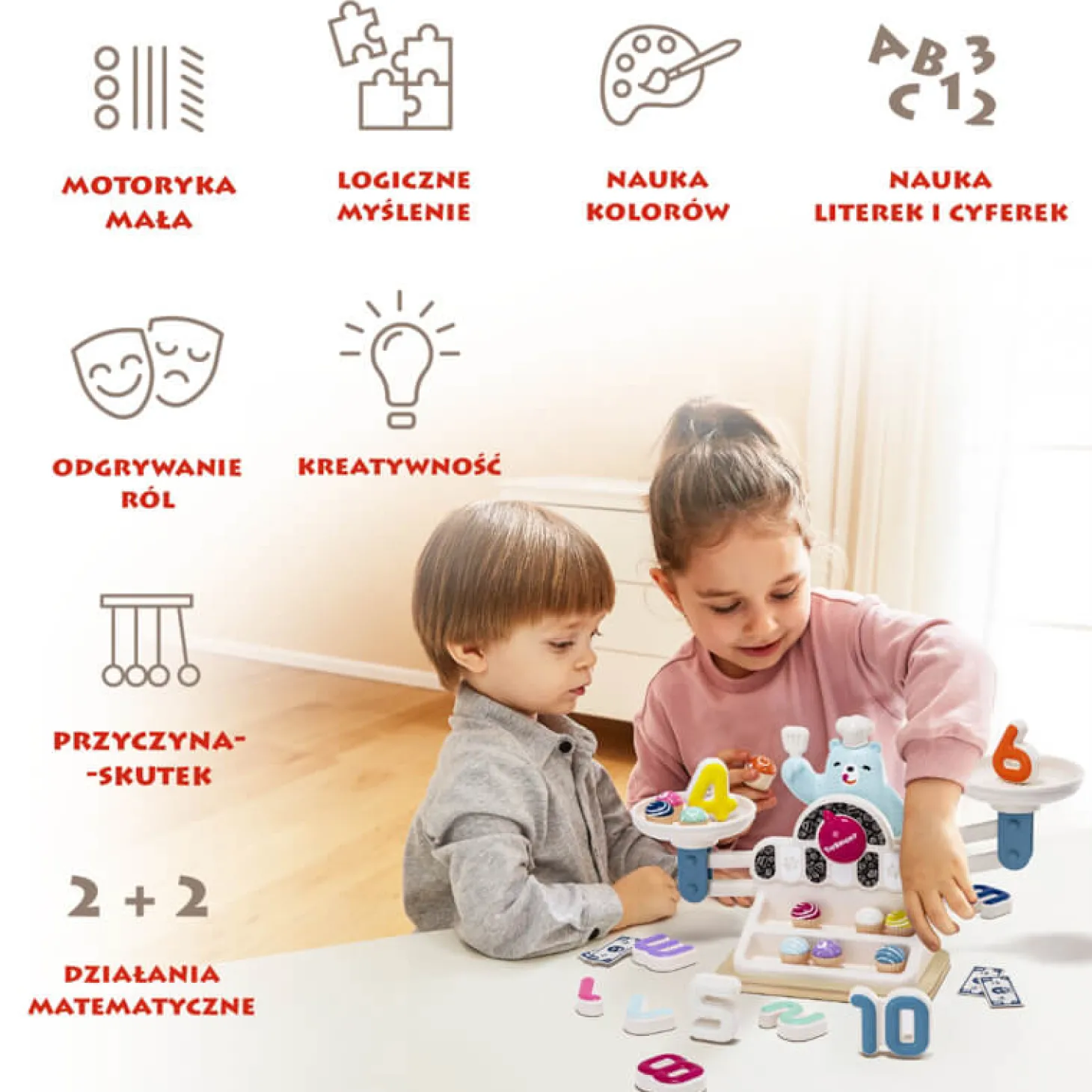 Waga szalkowa Montessori - Głodny Miś, zabawka edukacyjna, 3+