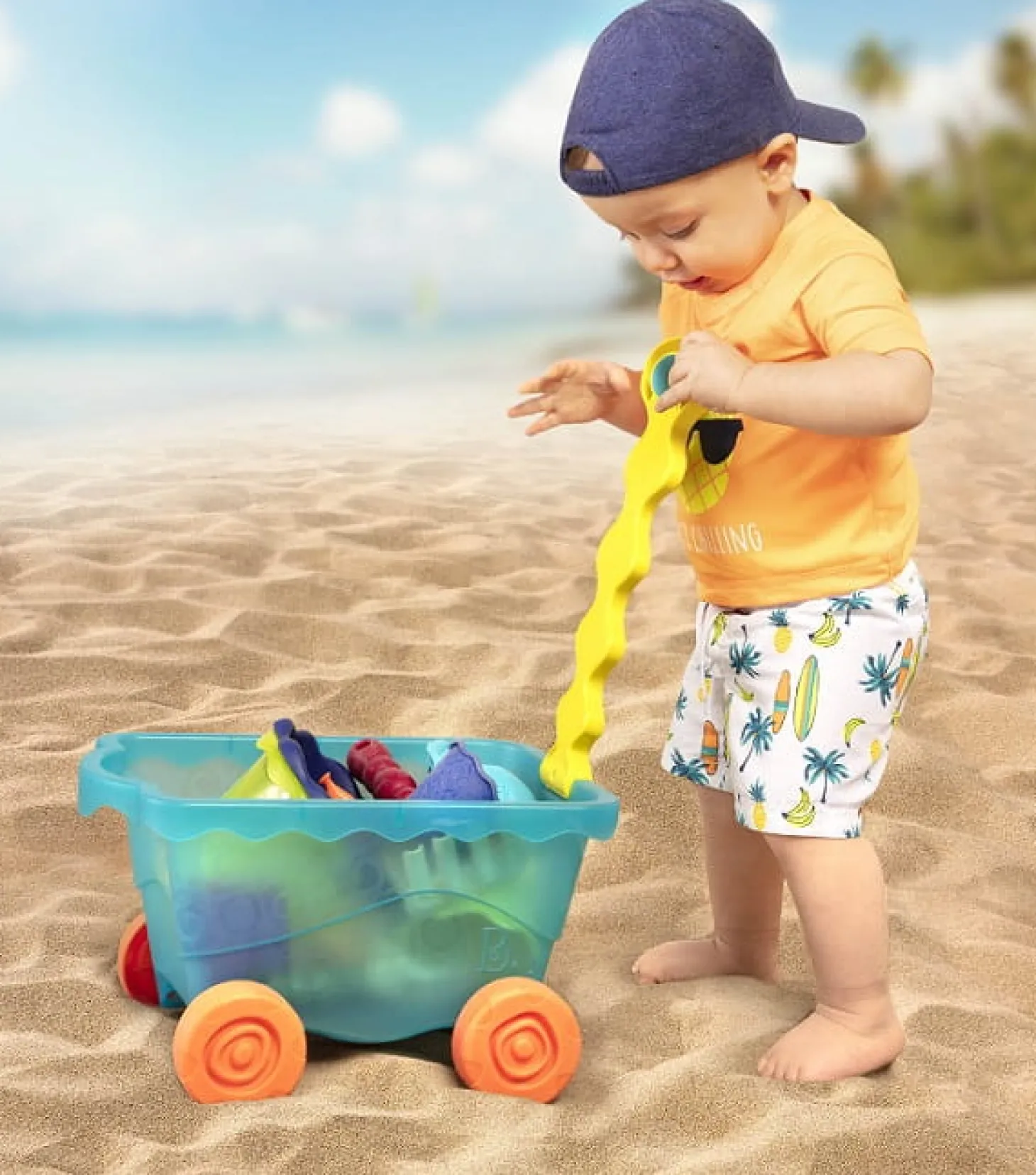 Wavey–Wagon – niebieski wózek, wagonik z akcesoriami do piasku