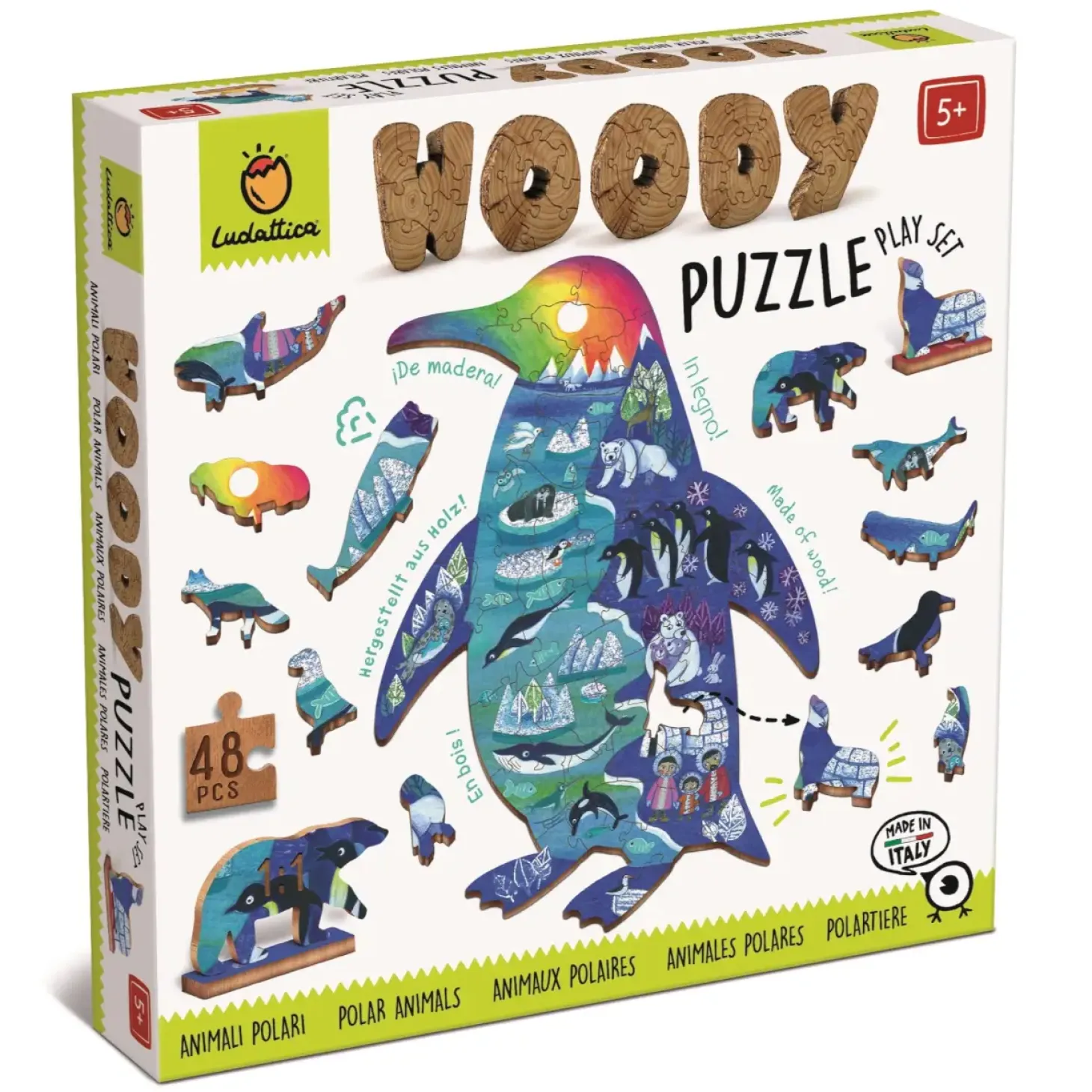 WOODY PUZZLE – drewniane puzzle konturowe – ZWIERZĘTA POLARNE