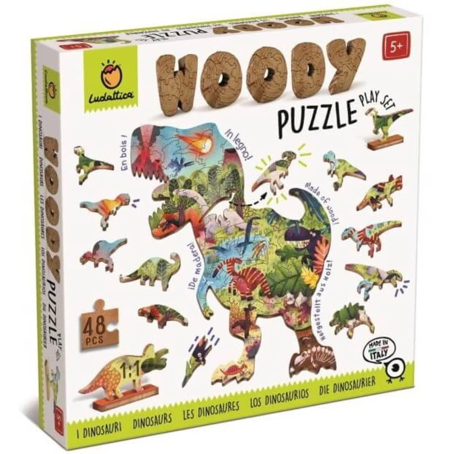 WOODY PUZZLE – drewniane puzzle konturowe – DINOZAURY