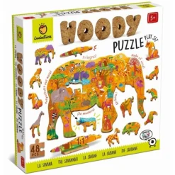 WOODY PUZZLE – drewniane puzzle konturowe – SAWANNA