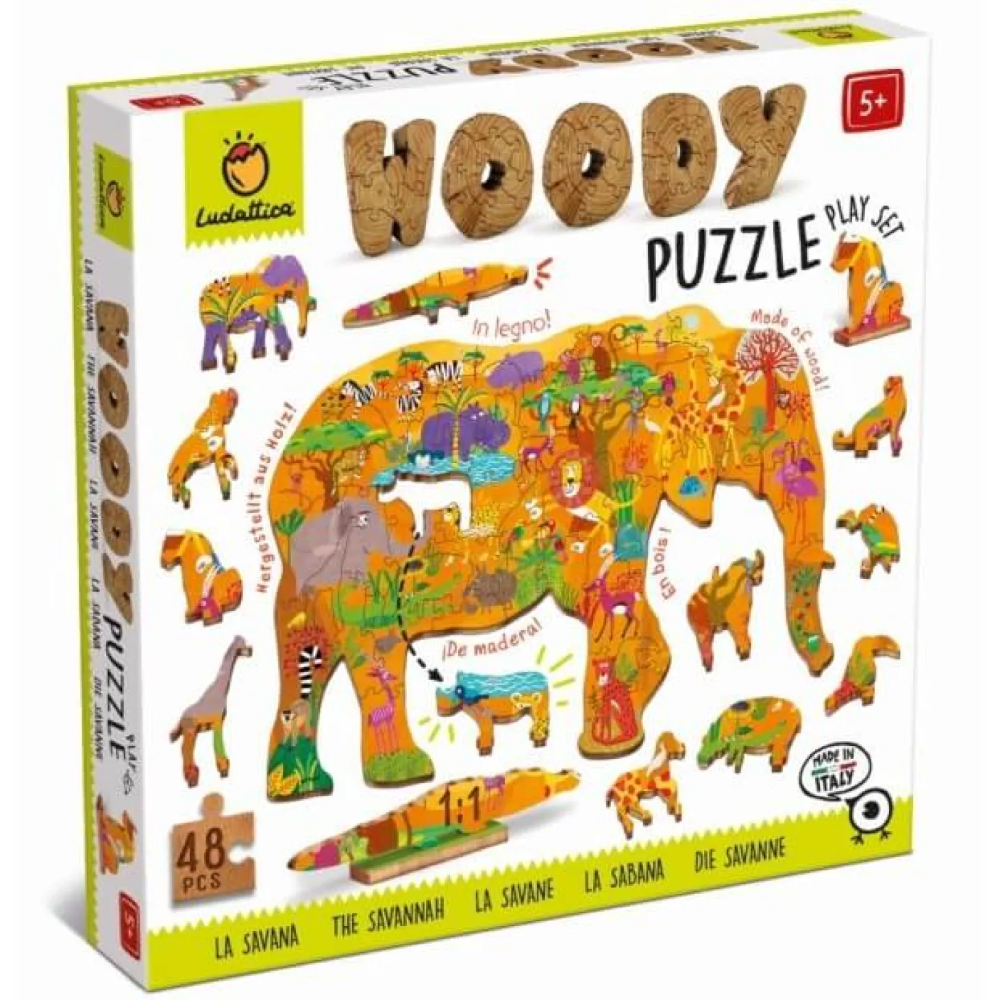 WOODY PUZZLE – drewniane puzzle konturowe – SAWANNA