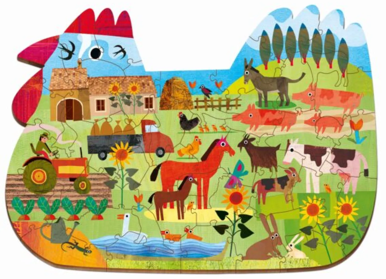 WOODY PUZZLE – drewniane puzzle konturowe – FARMA