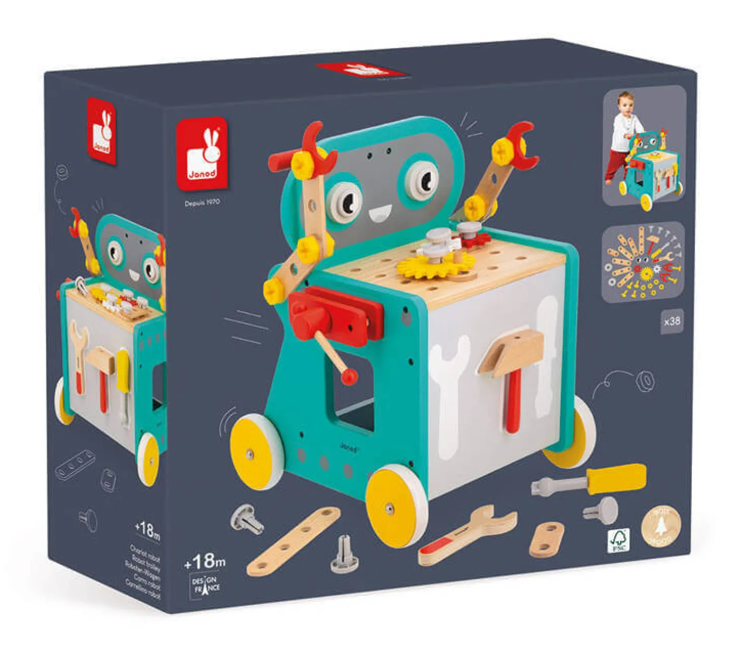 Wózek warsztat magnetyczny z narzędziami Robot Brico ‘Kids 18 m+