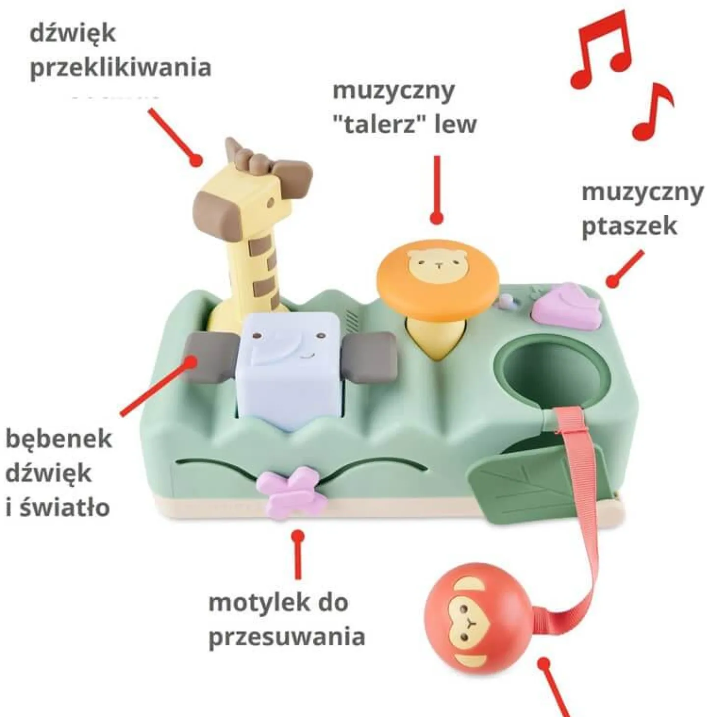 Zabawka muzyczna i wbijanka Geometryczne Zwierzątka 2w1