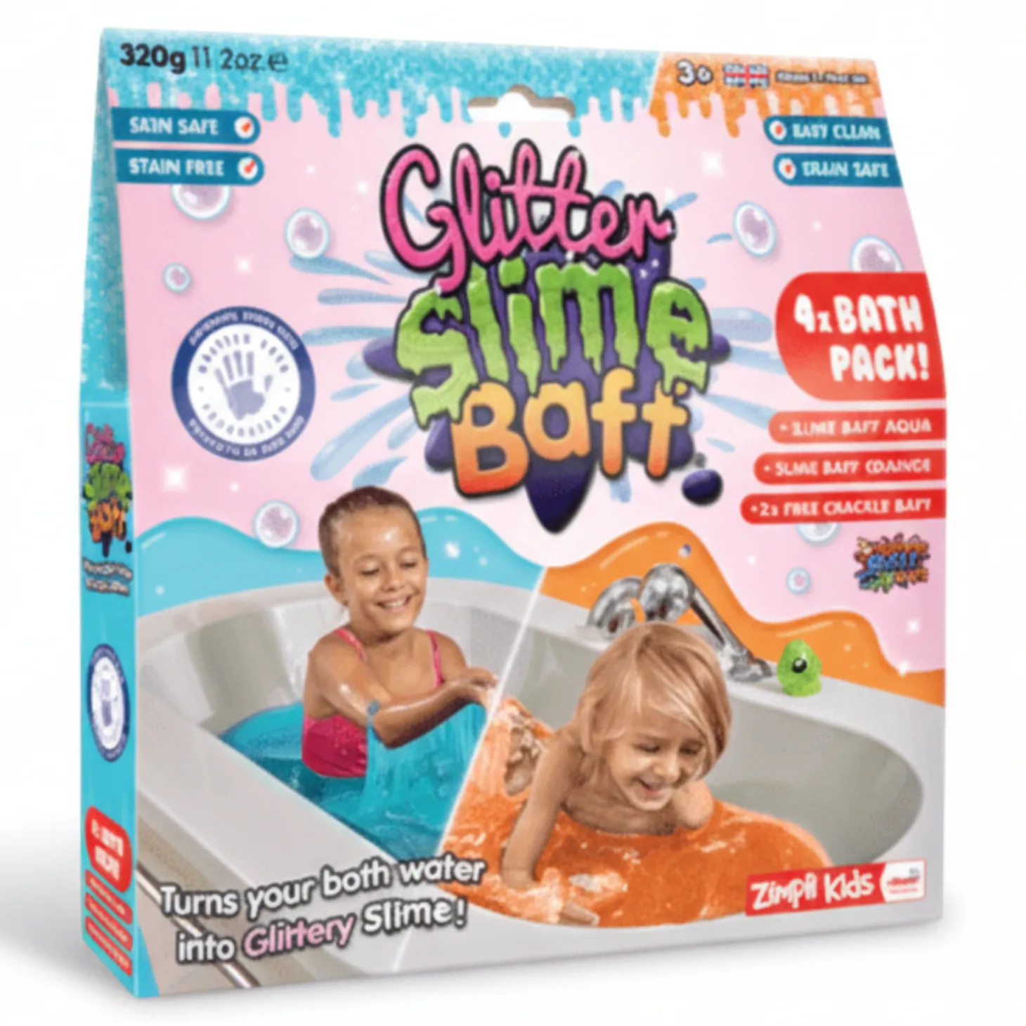 Zestaw do robienia glutów Slime Baff Glitter - pomarańczowy i błękitny, 4 użycia, 3+, 320 g