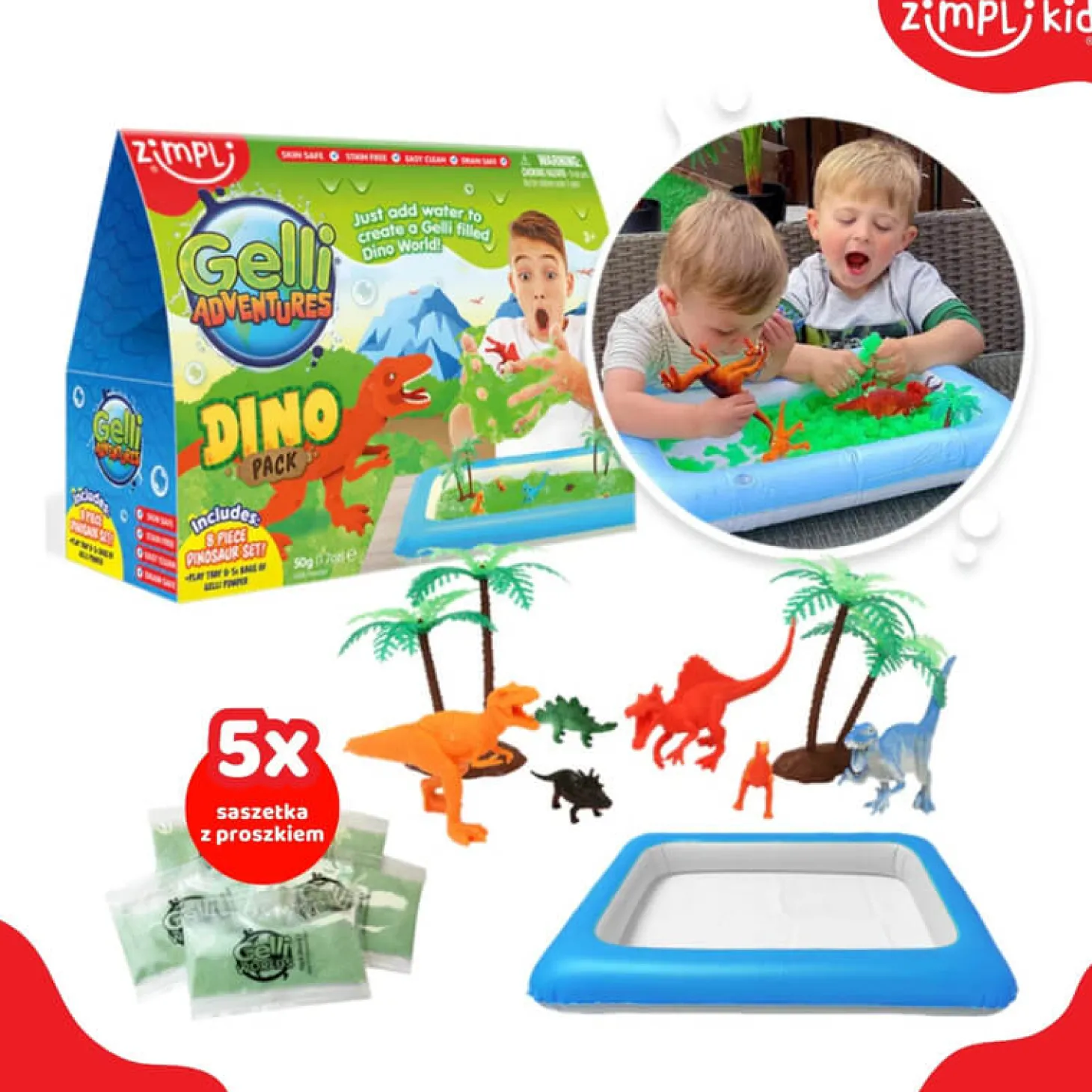 Zestaw do tworzenia gelli z figurkami i tacą Gelli Worlds Dino Pack 3+