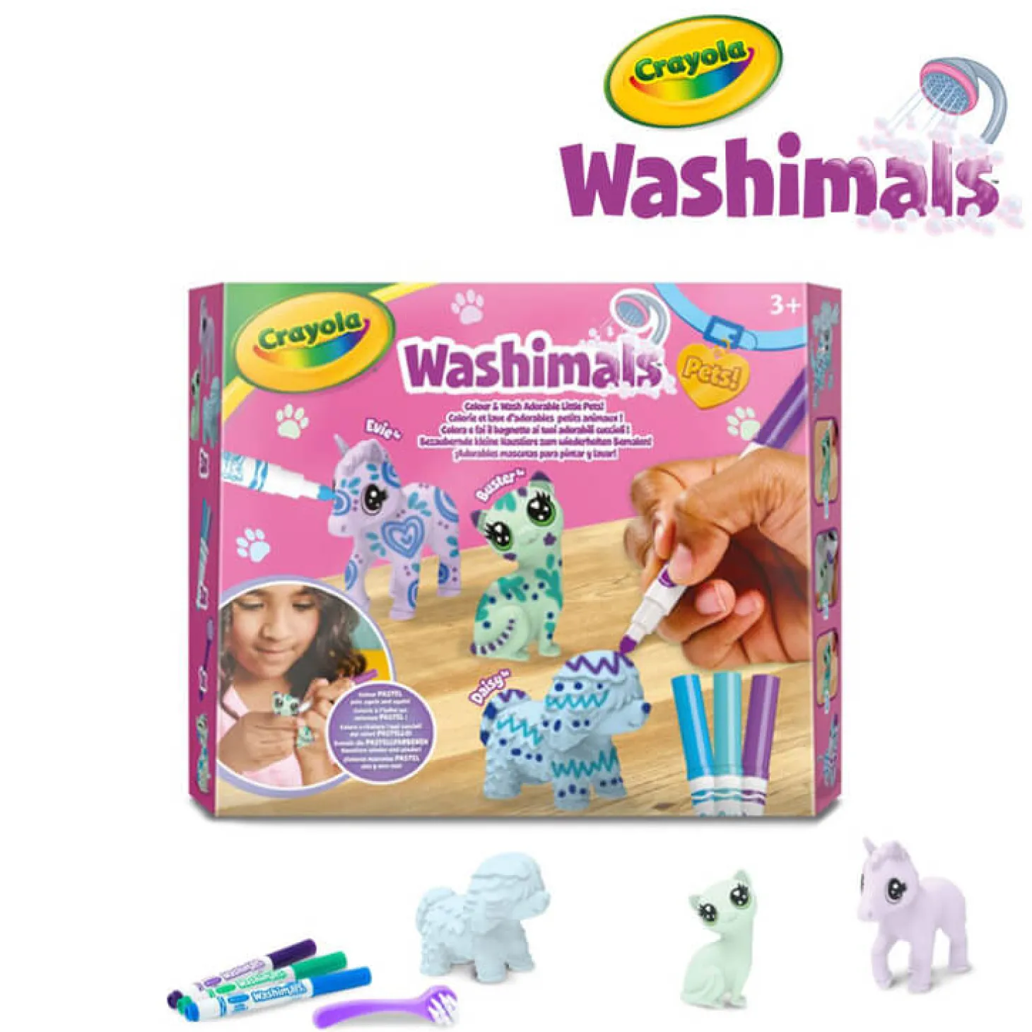 Zestaw 3 figurek do malowania i mycia Washimals, Pastel Pets 3+
