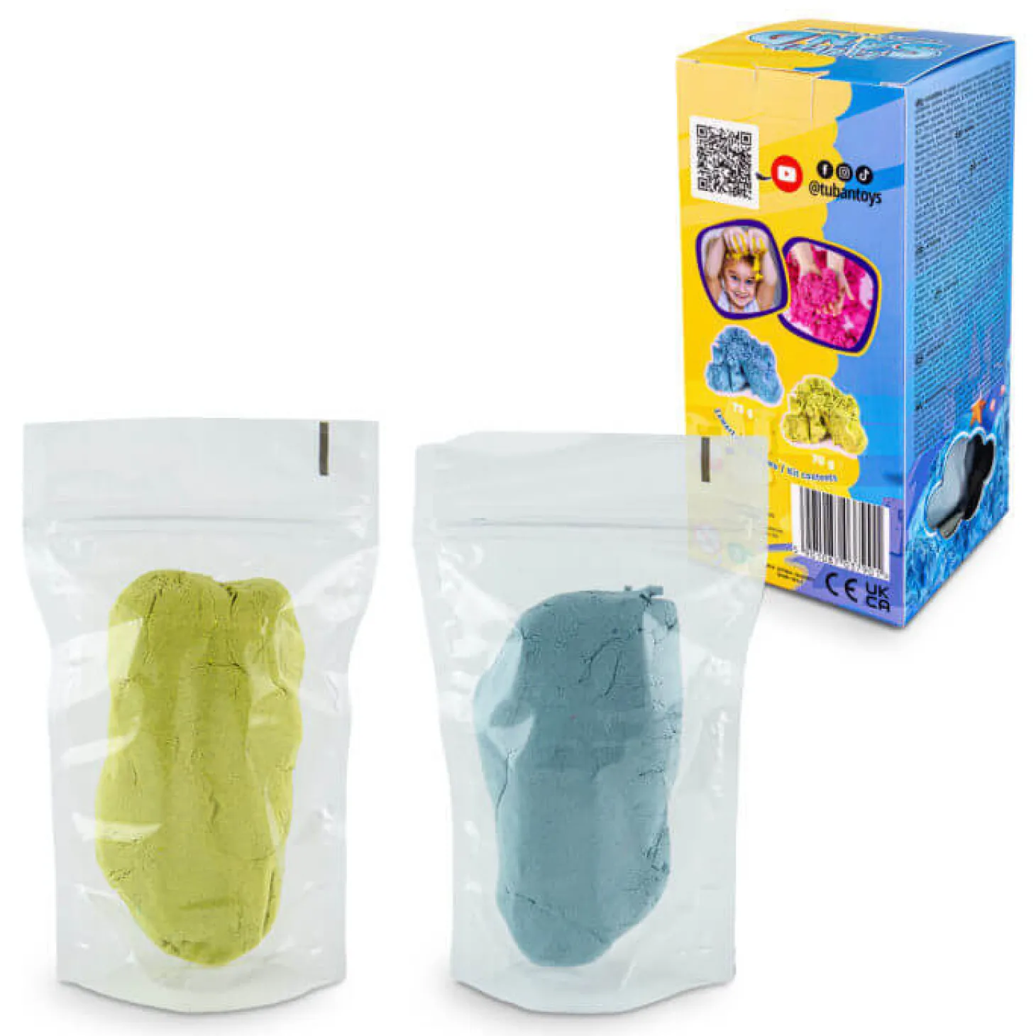Zestaw Fluffy Sand puszysty piasek żółty & niebieski 2 x 70 g