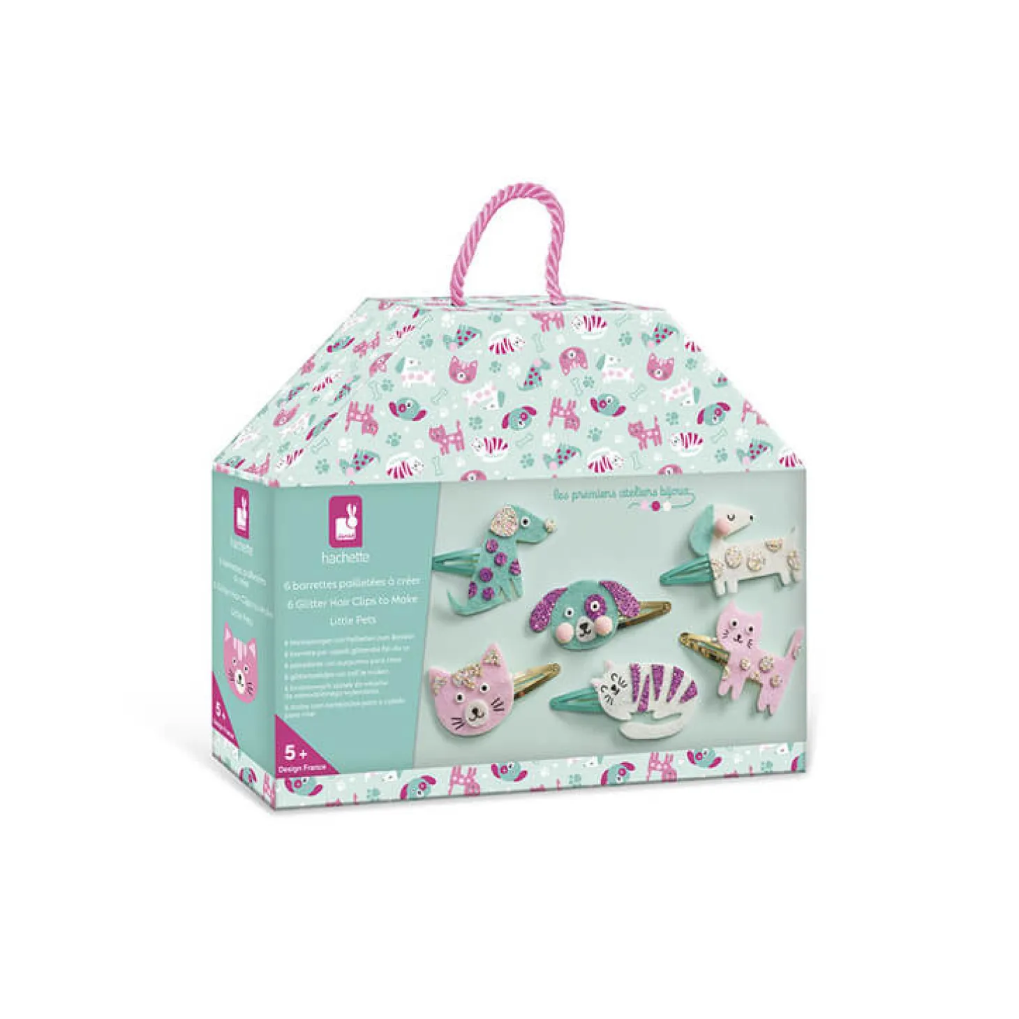 Zestaw kreatywny do tworzenia biżuterii Brokatowe spinki do włosów Pieski i kotki 5+