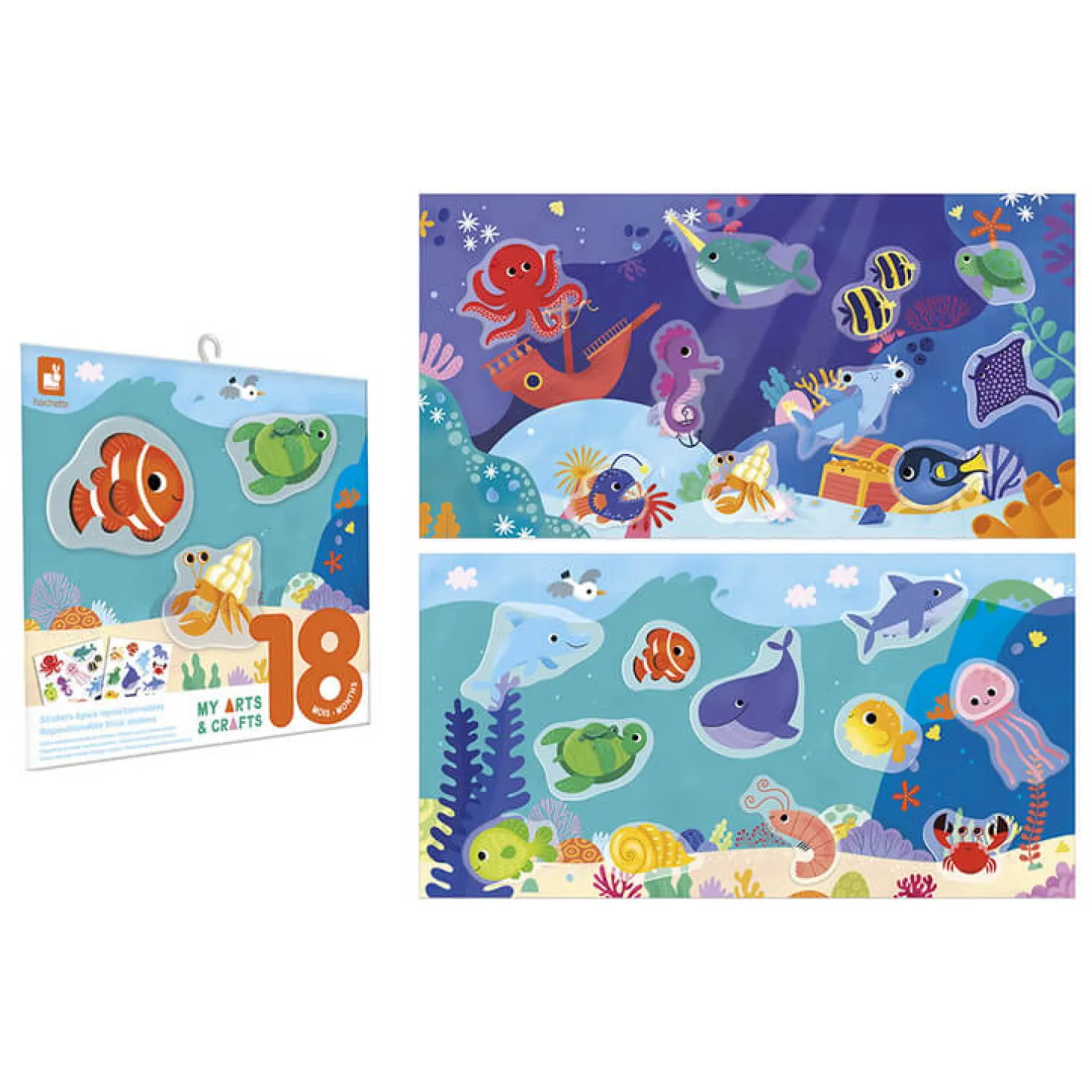 Zestaw kreatywny Grube naklejki wielorazowe My arts & crafts Ocean 18m+