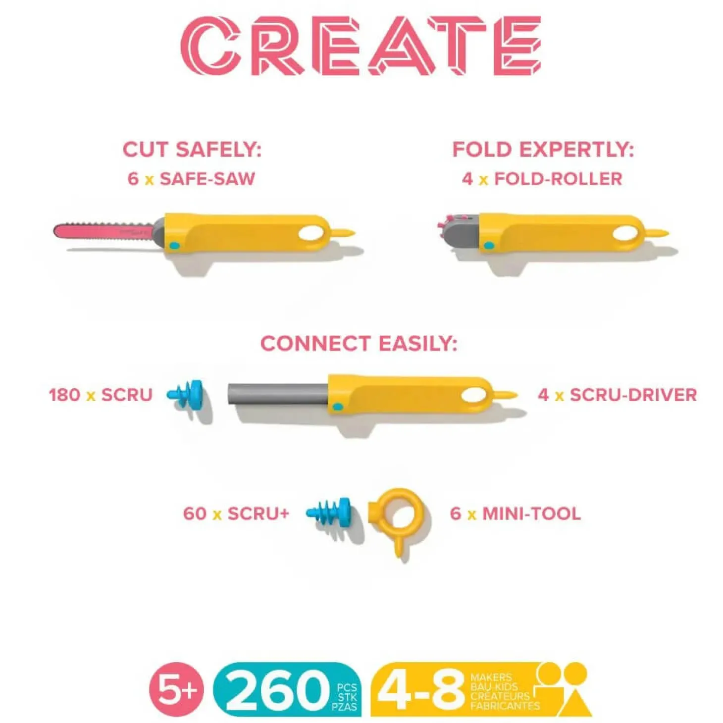 Zestaw narzędzi do konstruowania DIY - Create 260 el.
