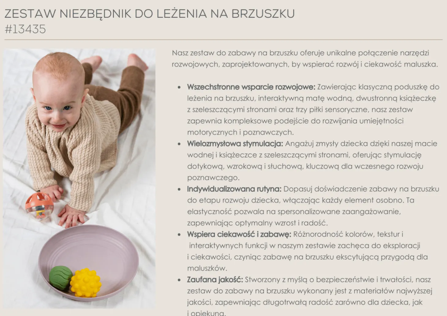 Zestaw niezbędnik do leżenia na brzuszku