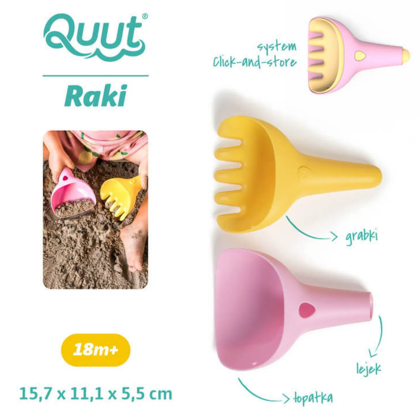 Zestaw łopatka + grabki Raki Banana Pink
