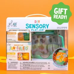 Zestaw sensoryczny DIY, świecący słoik z brokatami i figurkami Fun Fillers + naklejki gratis - ZOO