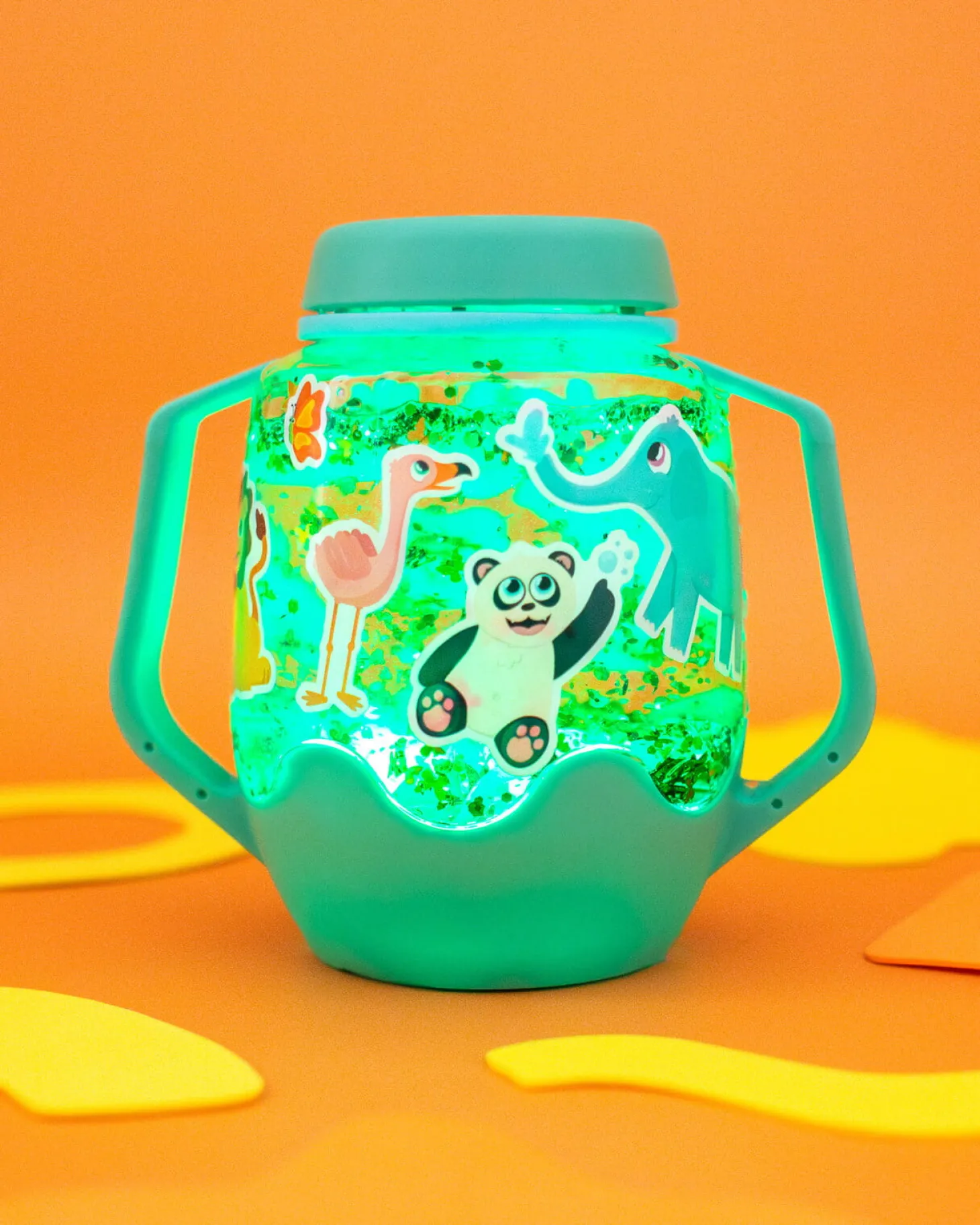 Zestaw sensoryczny DIY, świecący słoik z brokatami i figurkami Fun Fillers + naklejki gratis - ZOO