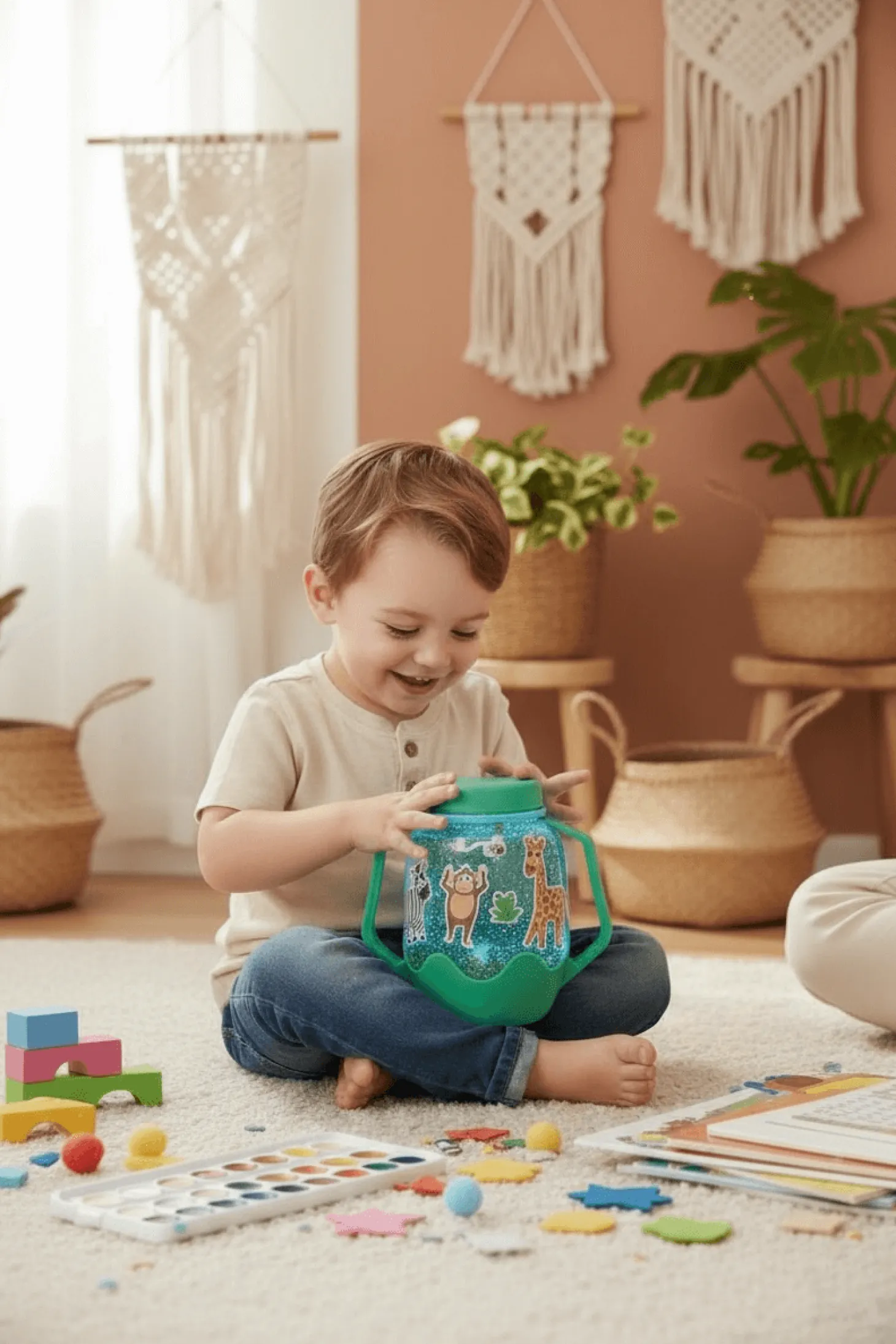 Zestaw sensoryczny DIY, świecący słoik z brokatami i figurkami Fun Fillers + naklejki gratis - ZOO