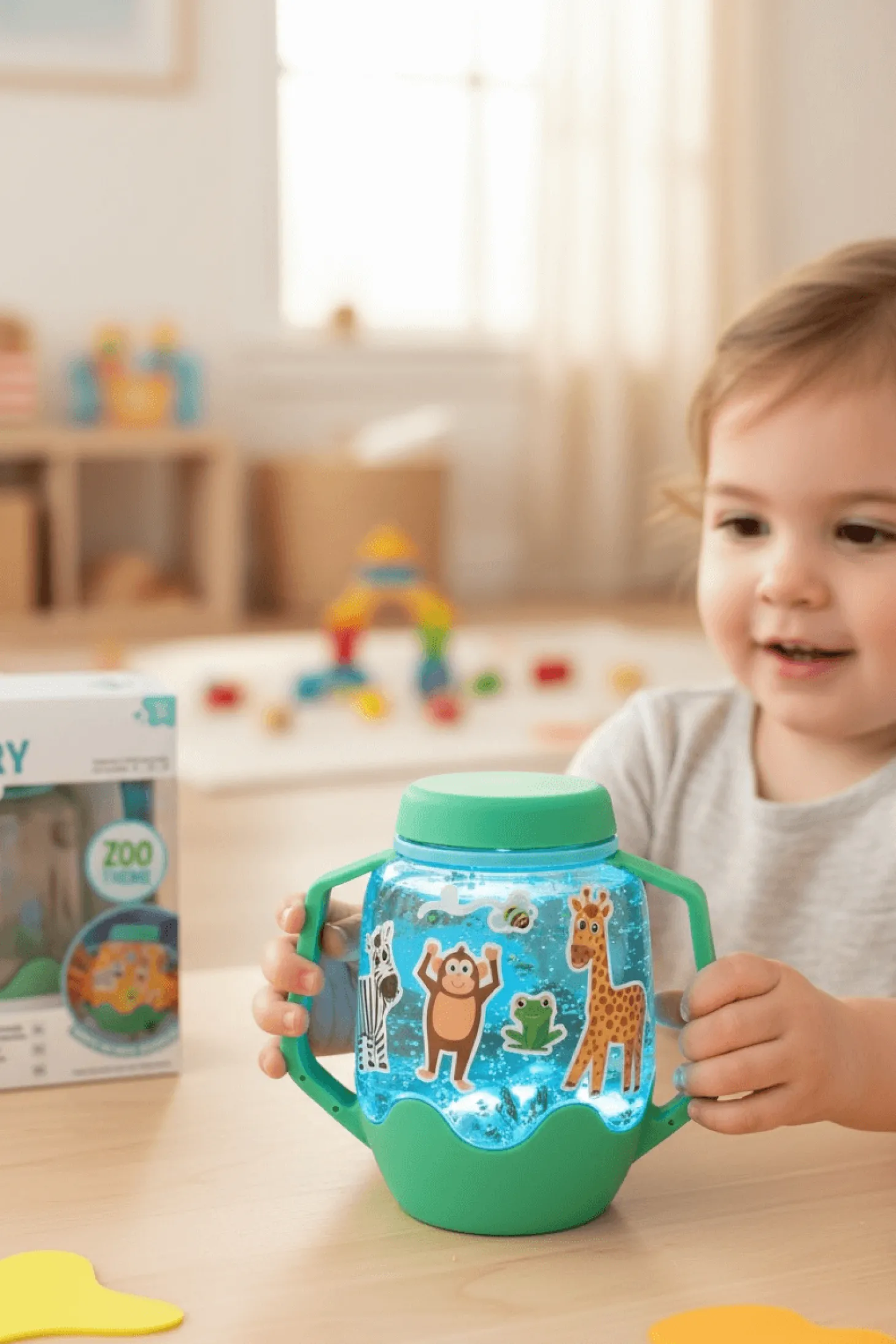 Zestaw sensoryczny DIY, świecący słoik z brokatami i figurkami Fun Fillers + naklejki gratis - ZOO