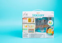 Zestaw sensoryczny DIY, świecący słoik z brokatami i figurkami Fun Fillers + naklejki gratis - ABC