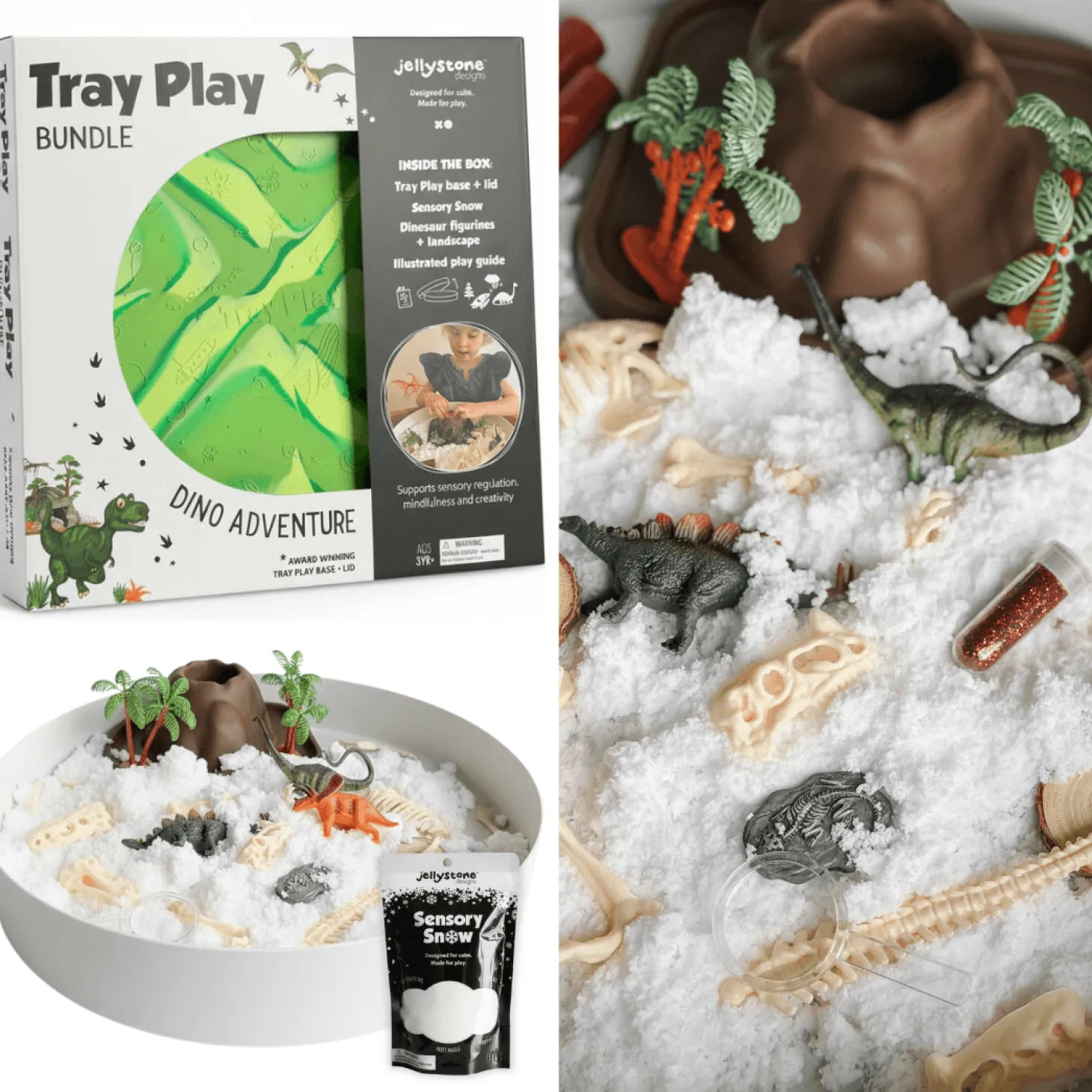 Zestaw sensoryczny Świat dinozaurów, tacka + figurki + śnieg sensoryczny