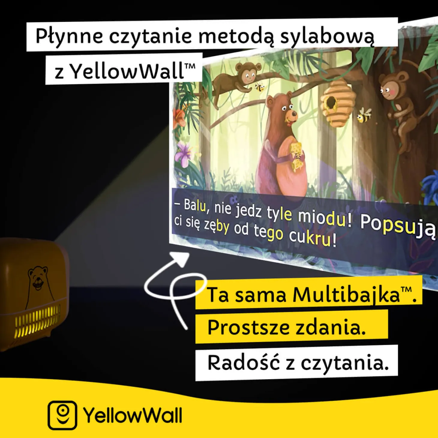 Zestaw startowy. Projektor YellowWall + 4 Multibajki
